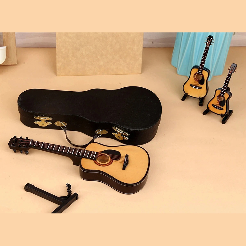 Details of Miniature Acoustic Guitar with Case and Guitar Stand - 3 Sizes - 5 Colors!