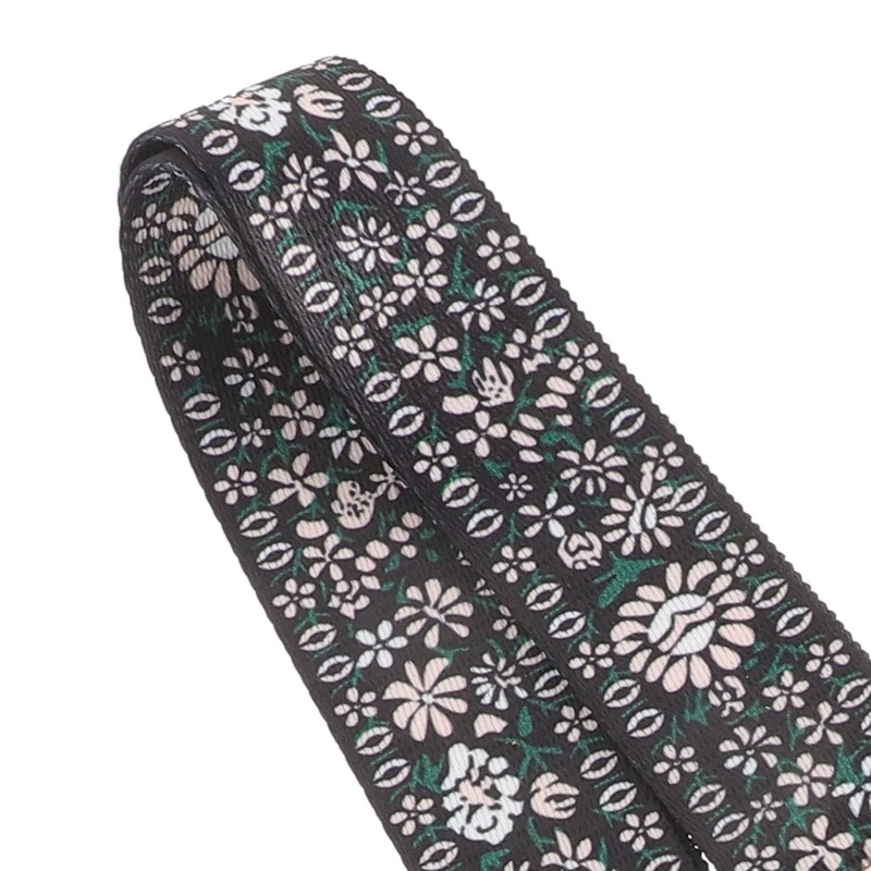 Details of the Black Floral Embroidered Banjo Strap