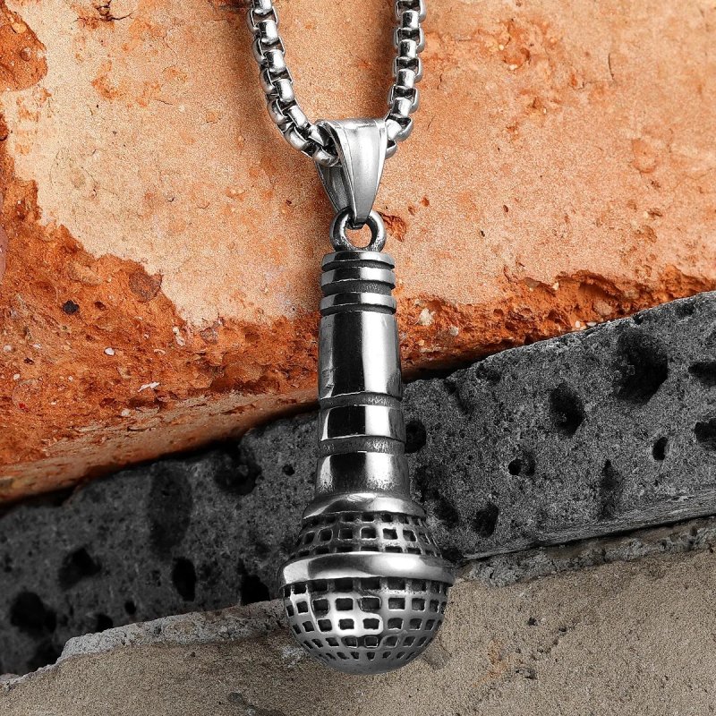 Details of Vintage Microphone Pendant Necklace - Rock Style