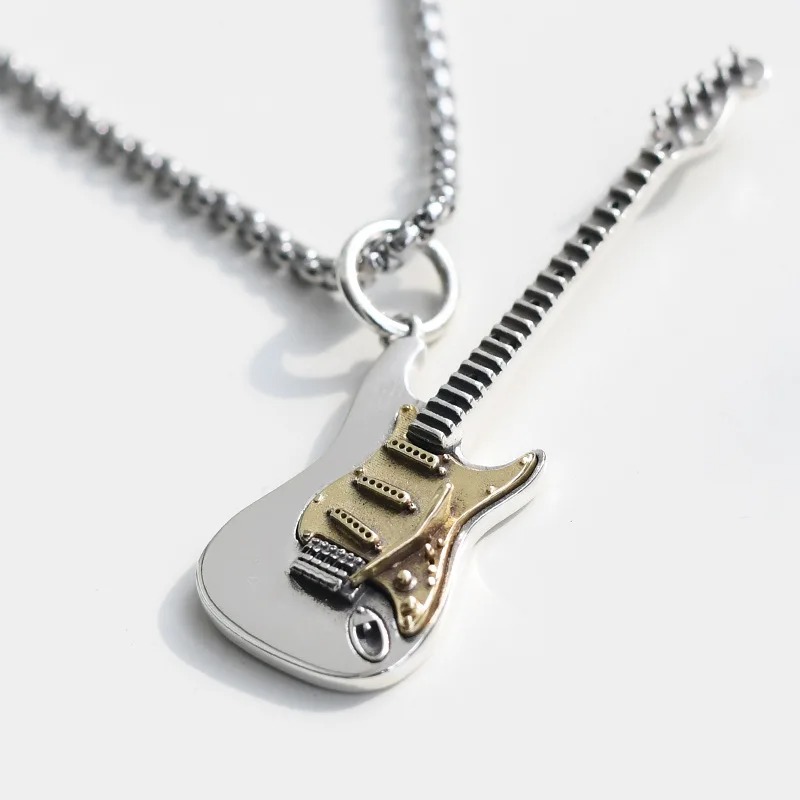 Details of the Electric Guitar Pendant in Silver and Gold