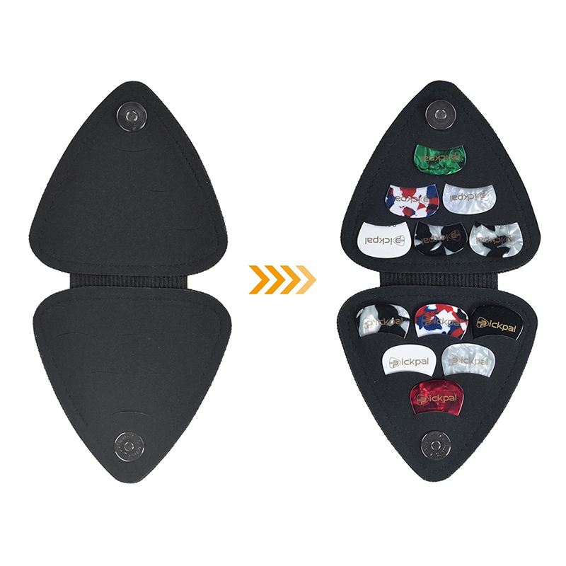 Front and back view of the guitar pick case - with 12 picks included