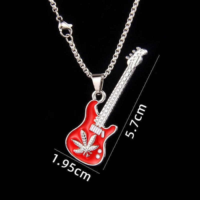 Dimensions of Red Rock Guitar Pendant with Cannabis Leaf