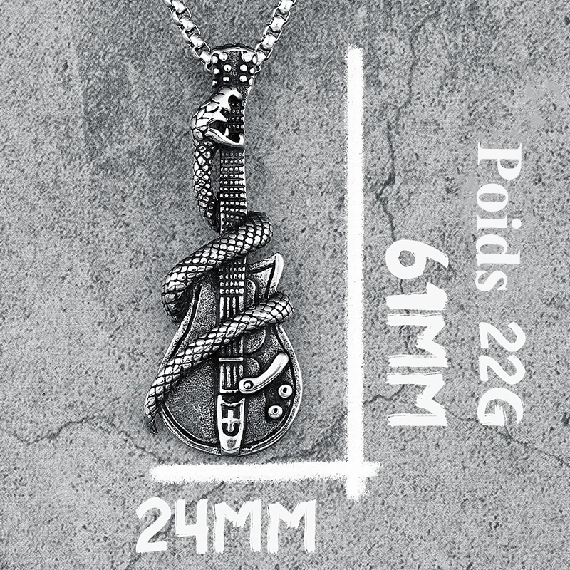 Dimensions of the Heavy Metal Rock Guitar Pendant with a Guitar Wrapped by a Snake