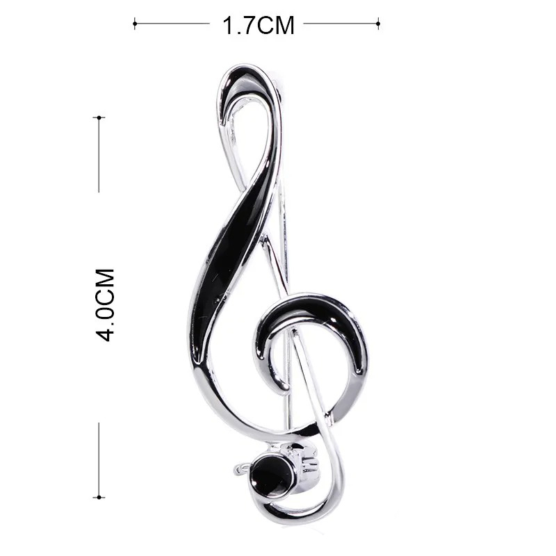 Dimensions of the Treble Clef Brooch in enamel - 2 colors to choose from