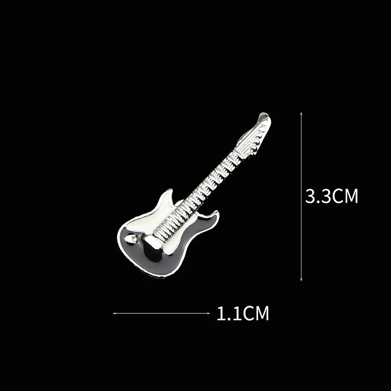 Dimensions of Enamel Pin with Electric Guitar Design in Black and White