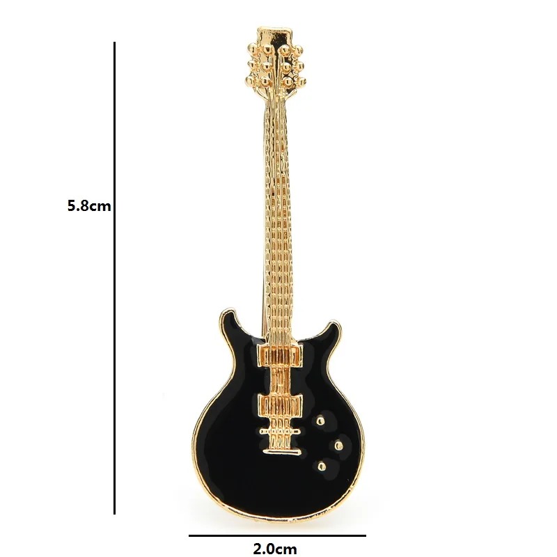 Dimensions of Enamel Pin Electric Guitar in Black and Gold Color