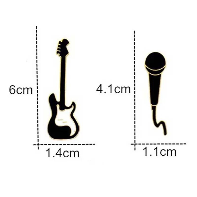 Dimensions of Enamel Pin of Electric Guitar and Microphone