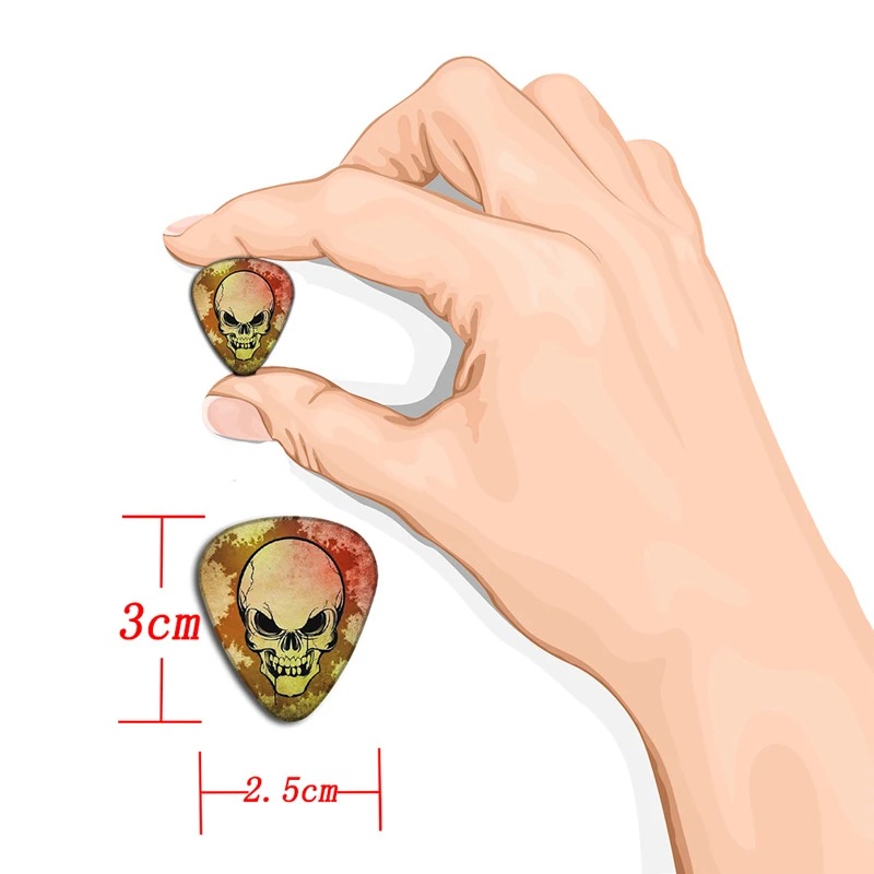 Dimensions Set of 10 Guitar Picks with Skull Designs - 3 Sizes Available