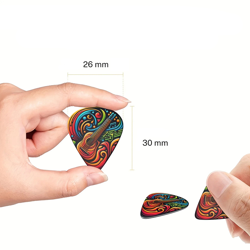 Dimensions Set of 6 Psychedelic Colored Guitar Picks - 3 Sizes - includes pick holder