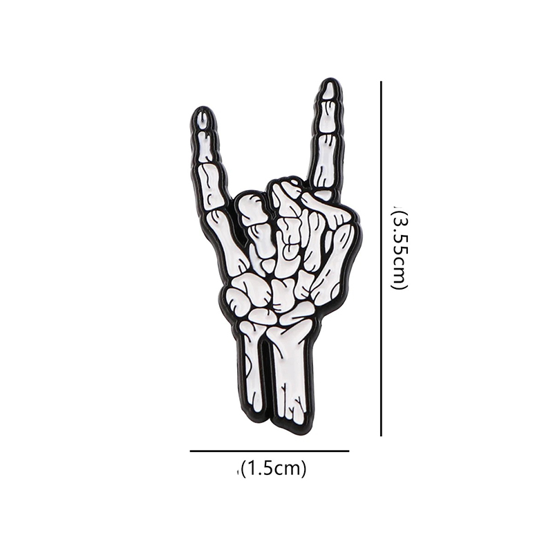 Dimensions of Enamel Pins of Skeleton Hand Making the HardRock Metal Horns Sign
