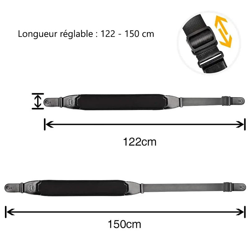 Dimensions of ergonomic bass guitar strap with 3D pads