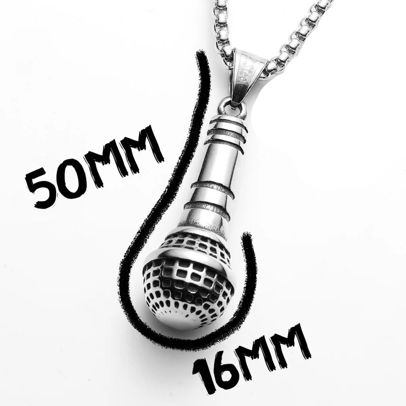 Dimensions of Vintage Microphone Pendant Necklace - Rock Style