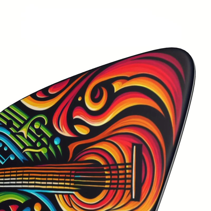 Detail of the Lot of 6 Psychedelic Colored Guitar Picks - 3 sizes - includes pick holder