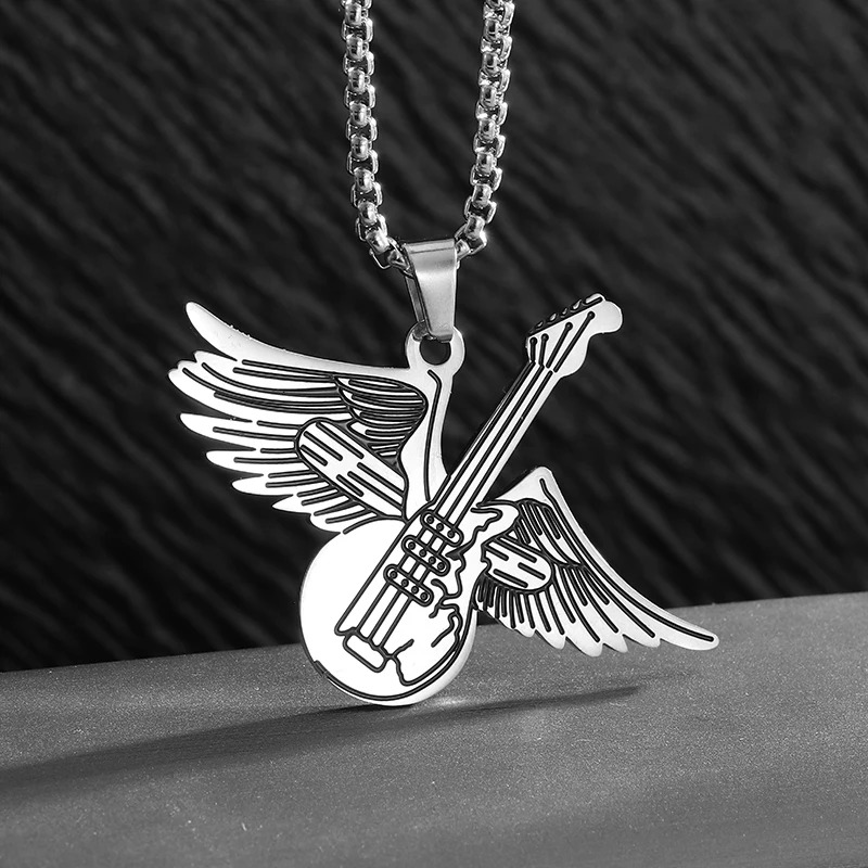 Guitar pendant with angel wing
