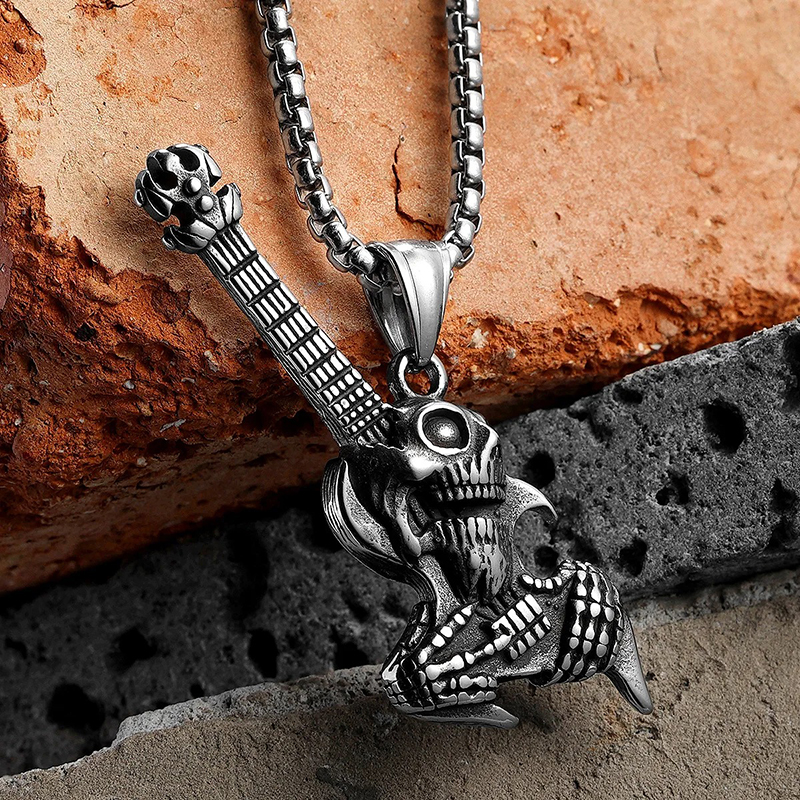Details of the Heavy Metal Rock Guitar Pendant with Snake