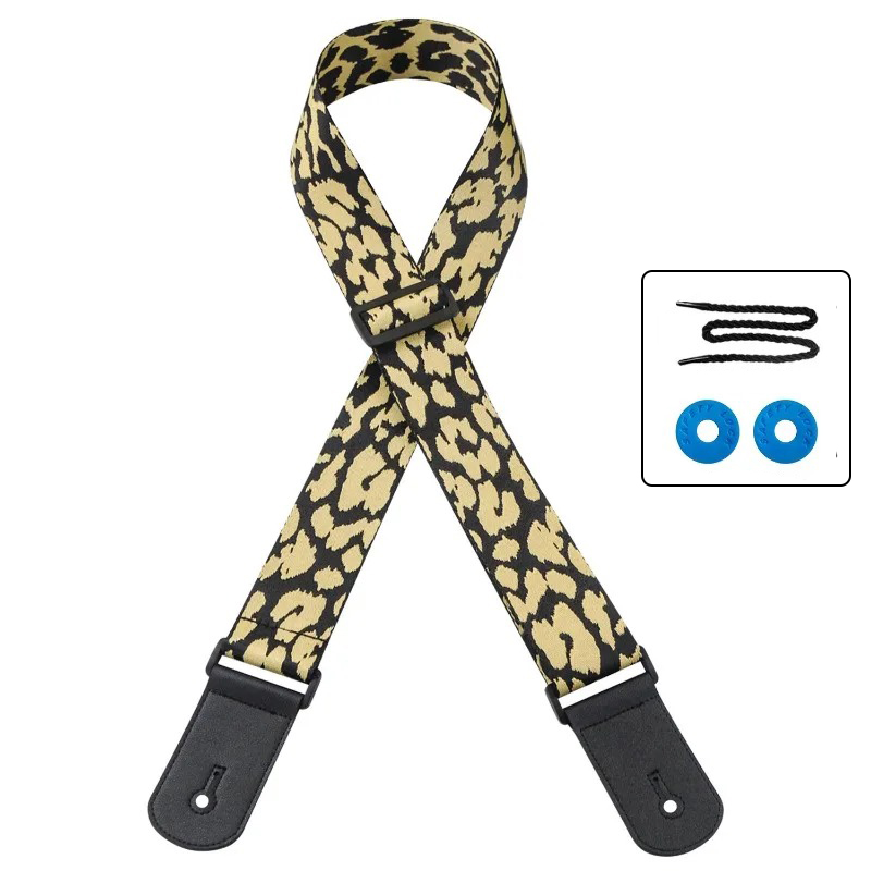 Guitar strap with animal print in yellow color