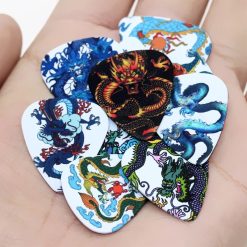 Set of 10 guitar picks with dragon motifs