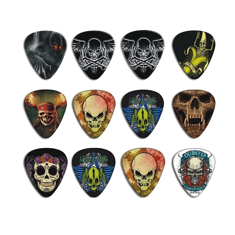 Set of 10 picks with skull designs - 3 sizes to choose from