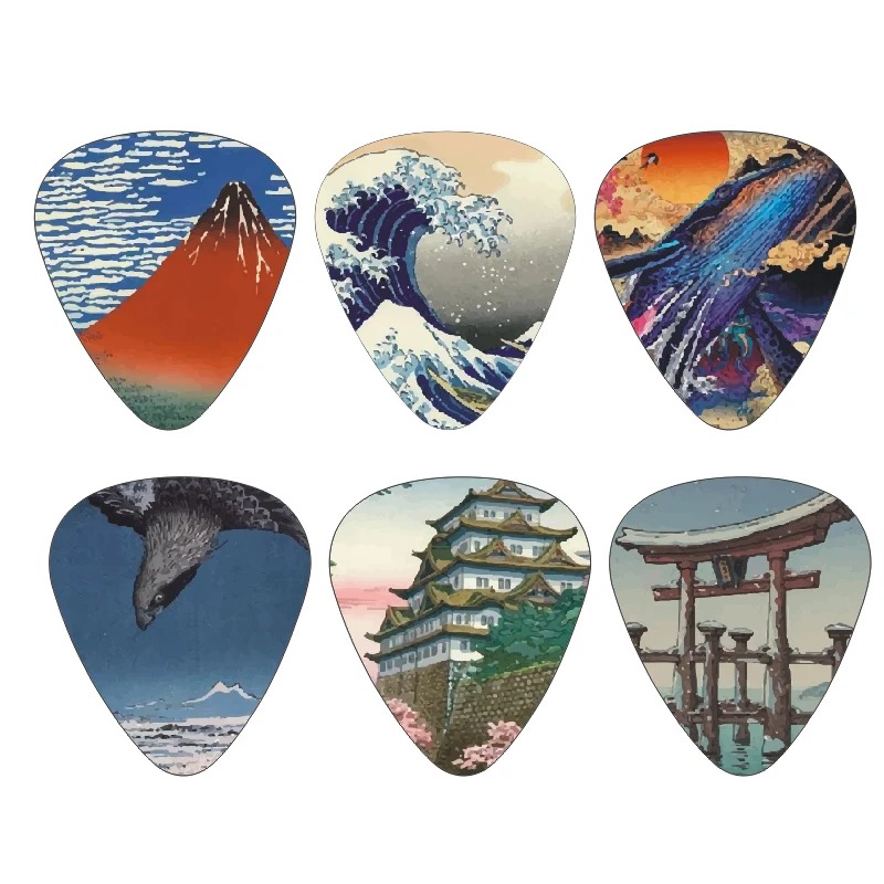 Set of 12 Japanese Art Guitar Picks - Hokusai and Mount Fuji