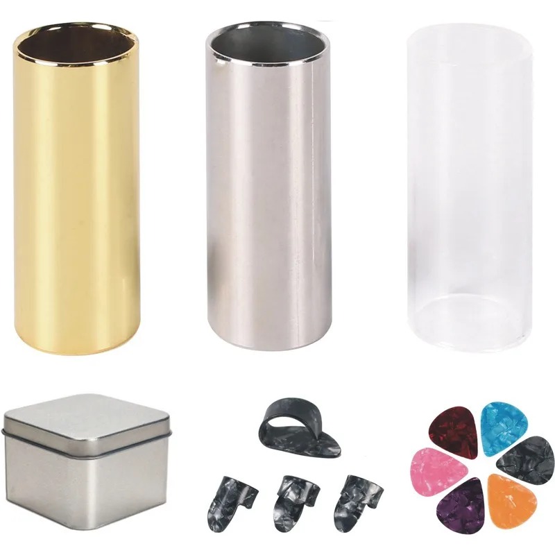 Magnificent set of 3 guitar sliders with a complete set of picks