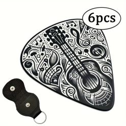 A set of 6 guitar picks in black and Black Psyché - 3 sizes to choose from - with p