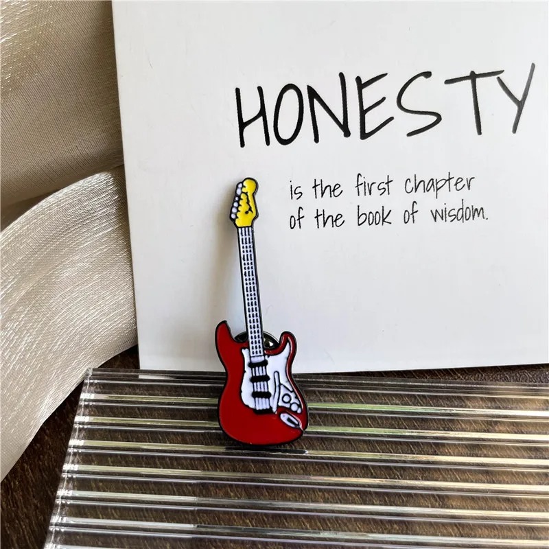 Stunning Scarlet Red Electric Guitar Enamel Pin