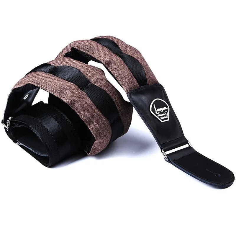Beautiful Thickened Foam Cowhide Leather Bass Guitar Strap in Brown Color