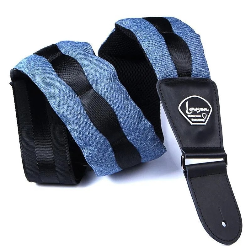 Beautiful Thickened Foam Cowhide Leather Bass Guitar Strap - Blue color