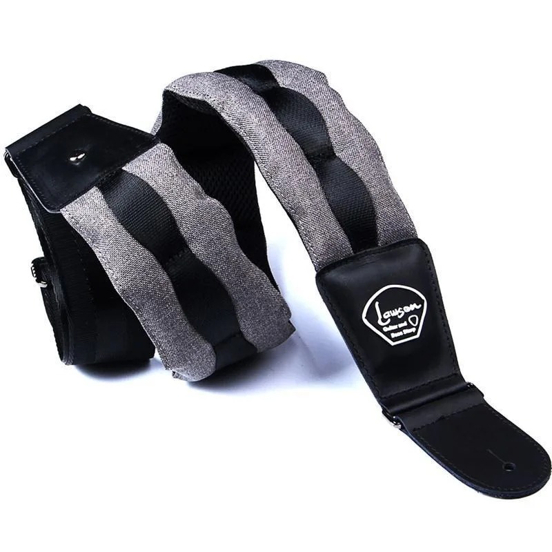 Beautiful Thickened Foam Cowhide Leather Bass Guitar Strap in Grey Color