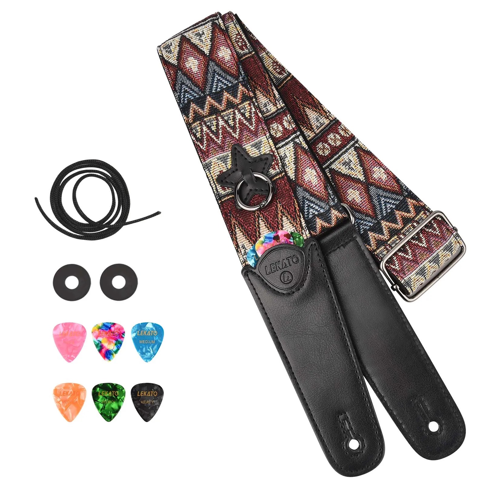Stunning 'Tribal Vibes' Jacquard Patterned Guitar Strap - Complete Set with Accessories