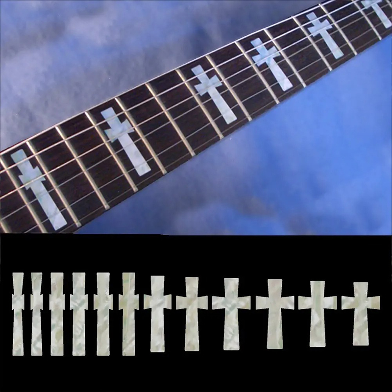 Fret markers with Iommi cross pattern