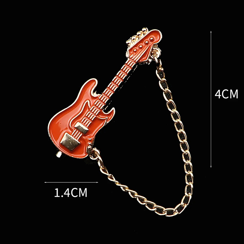 Enamel Electric Guitar Pins Brooch with Chain - 6 colors to choose from - Brown color