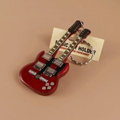 Brown double-neck electric guitar keychain