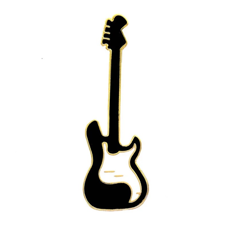 Enamel Brooch Pins of Electric Guitar and Microphone - details of the guitar