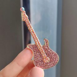 Vintage Electric Guitar Brooch with Rhinestones Model 1