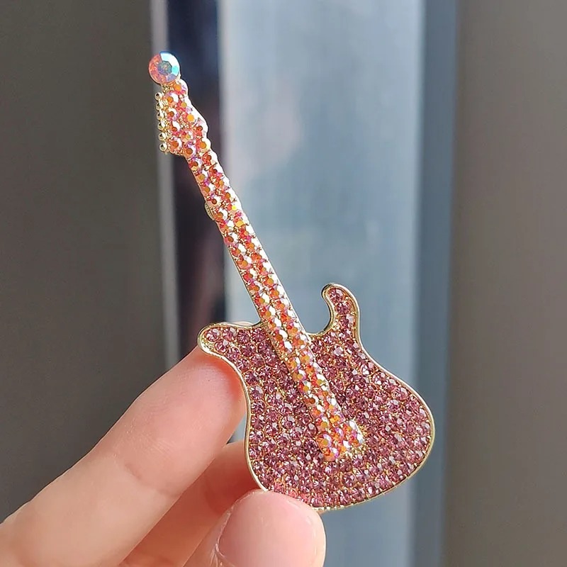 Vintage Electric Guitar Brooch with Rhinestones Model 1
