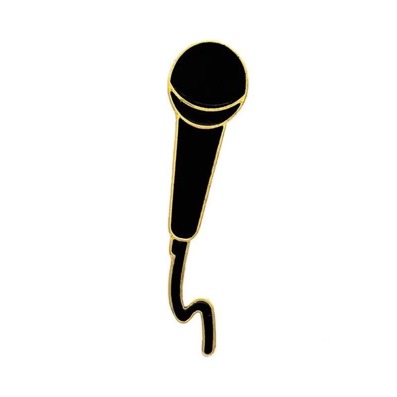 Enamel Brooch Pins of Electric Guitar and Microphone - microphone details
