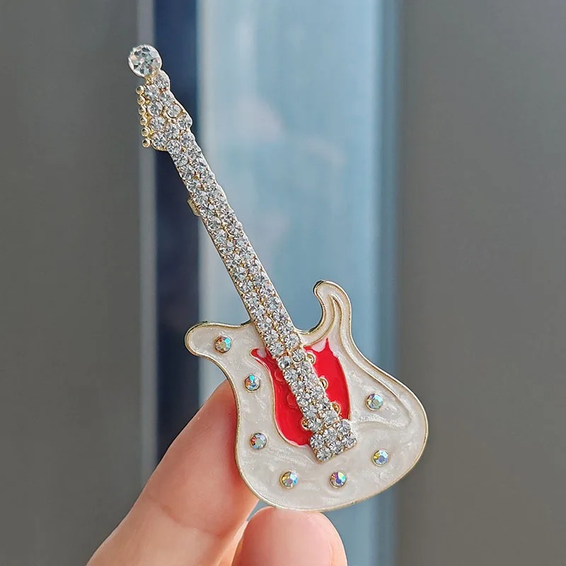 Vintage Electric Guitar Brooch with Rhinestones, Model 2