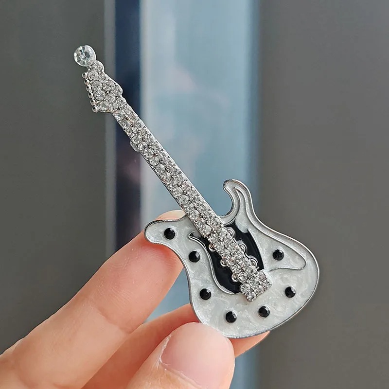 Vintage Electric Guitar Brooch with Rhinestones, Model 3