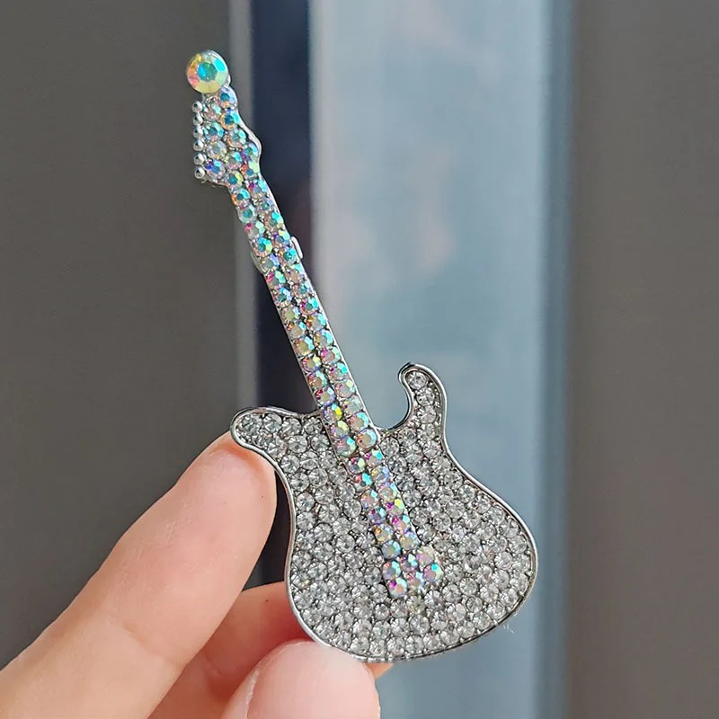 Vintage Electric Guitar Brooch with Rhinestones Model 4
