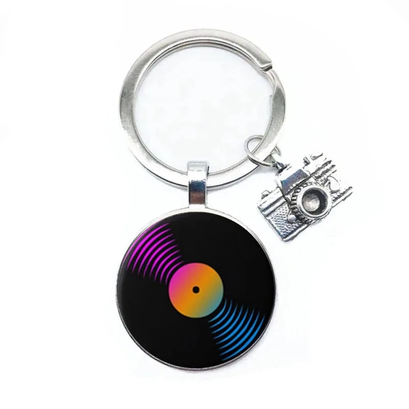 Retro vinyl keychain with multicolor melody