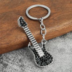 Electric guitar keychain with rhinestones in 6 colors to choose from - black color