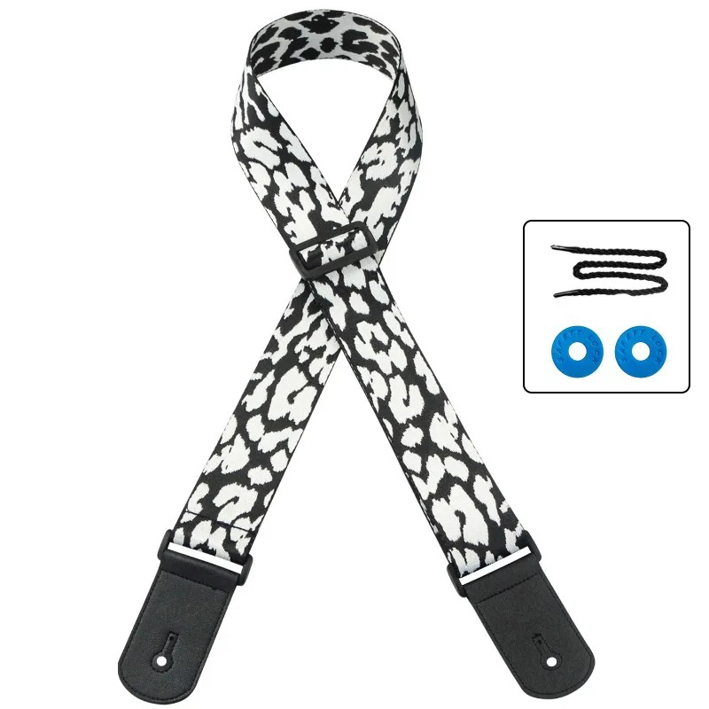Black guitar strap with animal print
