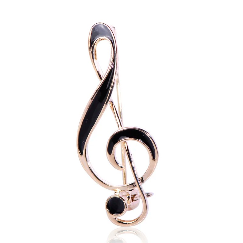 Treble Clef Brooch in enamel - gold color
