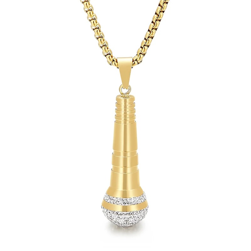 Golden Rock Microphone Pendant Necklace