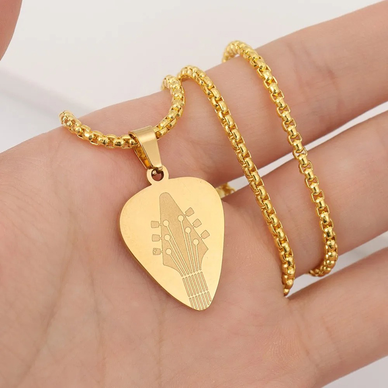 Engraved Guitar Pick Pendant - Classic or Gold Choice - gold color