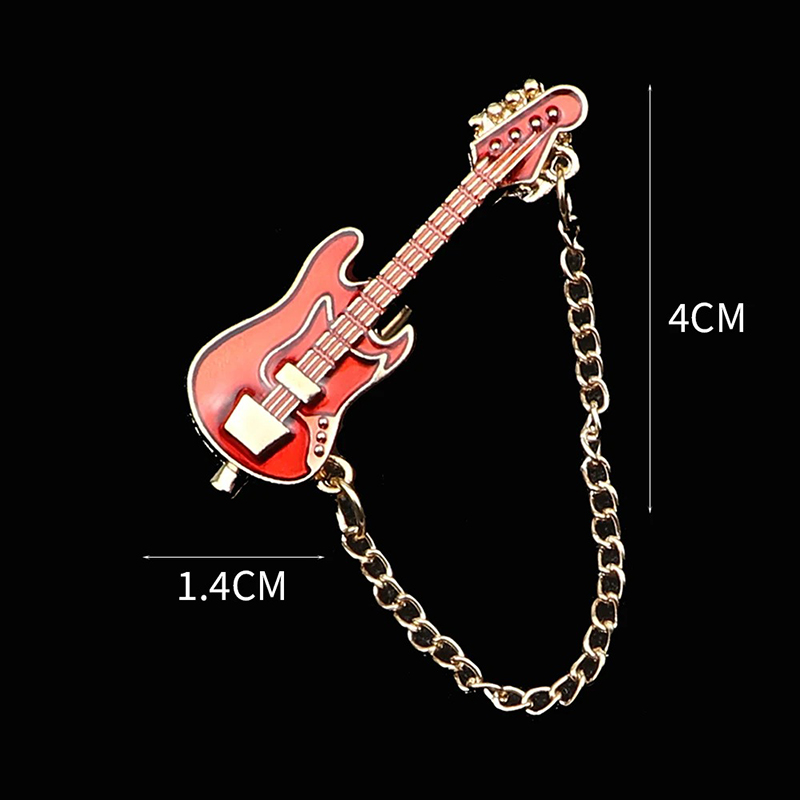 Enamel Electric Guitar Pin Brooch with Chain - 6 colors to choose from - Orange color