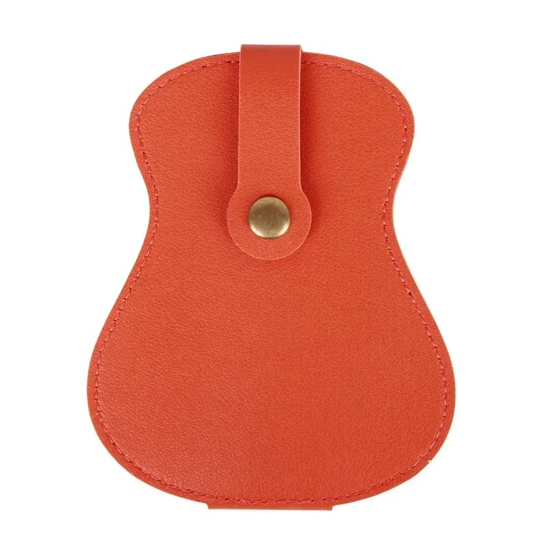 Orange guitar-shaped case for guitar picks - capacity for 19 picks