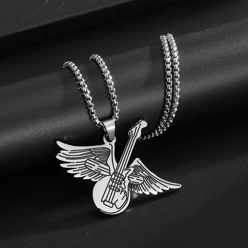 Full view of the Guitar Pendant with Angel Wing