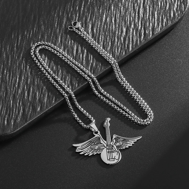 Full and detailed view of the Angel Wing Guitar Pendant